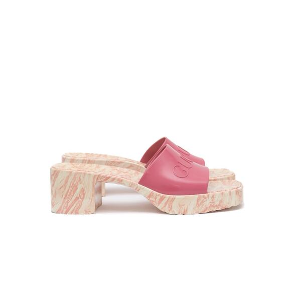 GUCCI Rubber Logo Womens Platform 20/60mm Slide Sandals Pink 37 US7 - Picture 6 of 14